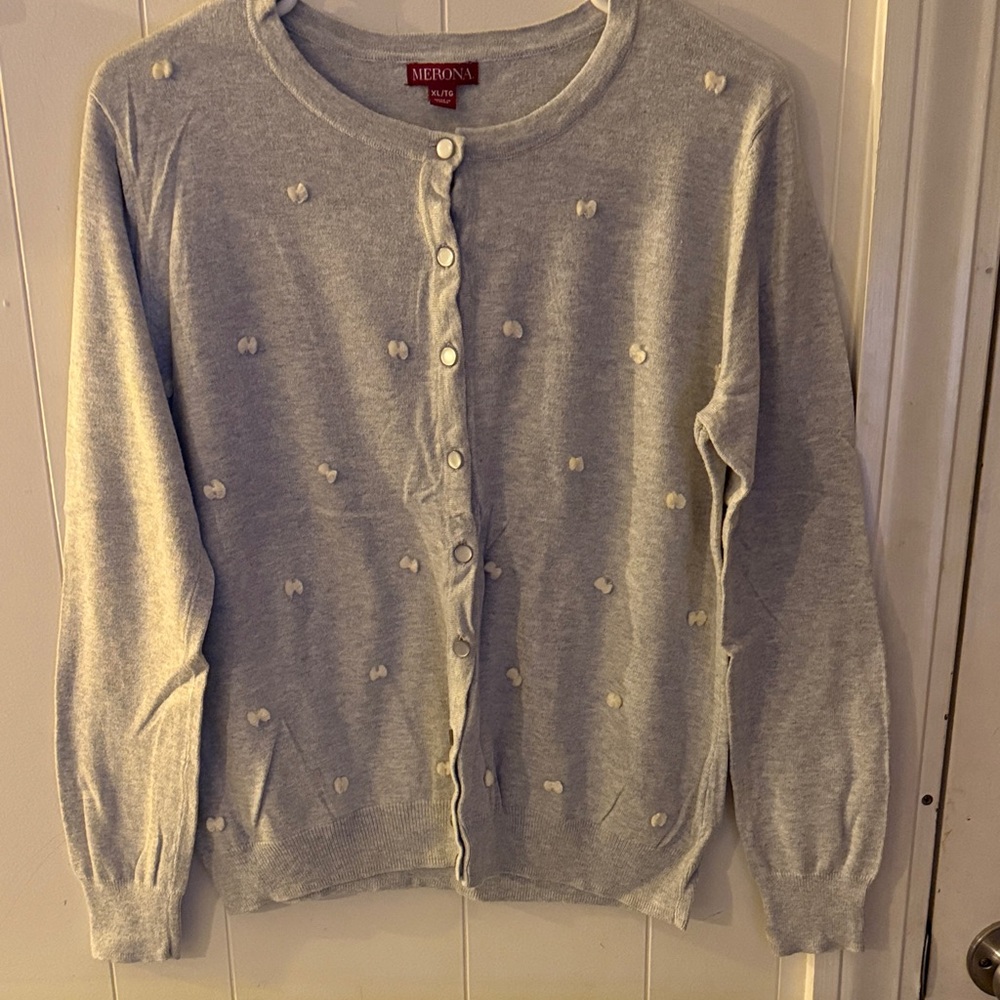 Merona Light Gray Bow-Appliqué Button-Front Cardigan